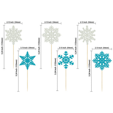 Gyufise 36 Pack Snowflake Cupcake Toppers Blue Silver Glitter Winter Frozen Theme Cupcake Picks Baby Shower Kids Birthday Party