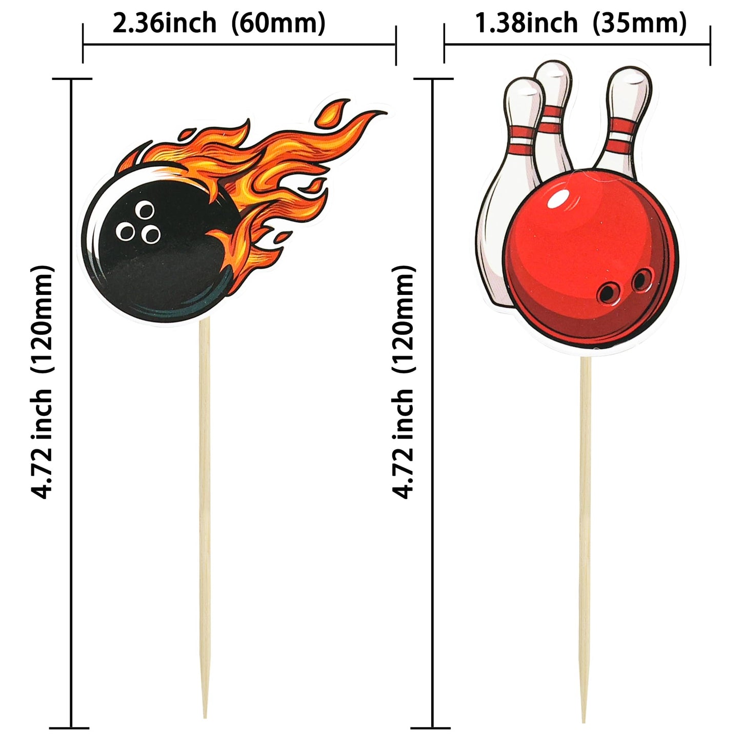 Gyufise 36Pcs Bowling Cupcake Toppers Sport Bowling Party Cupcake Picks Bowling Alley Themed Birthday Party Cake Decorations For