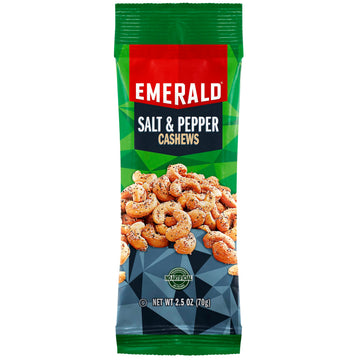 Emerald Nuts Salt And Pepper Seasoned Cashews 8 Ct (1-Pack) | 2.5 Oz Individual Snack Tubes | Kosher Certified, Non-Gmo, Contain