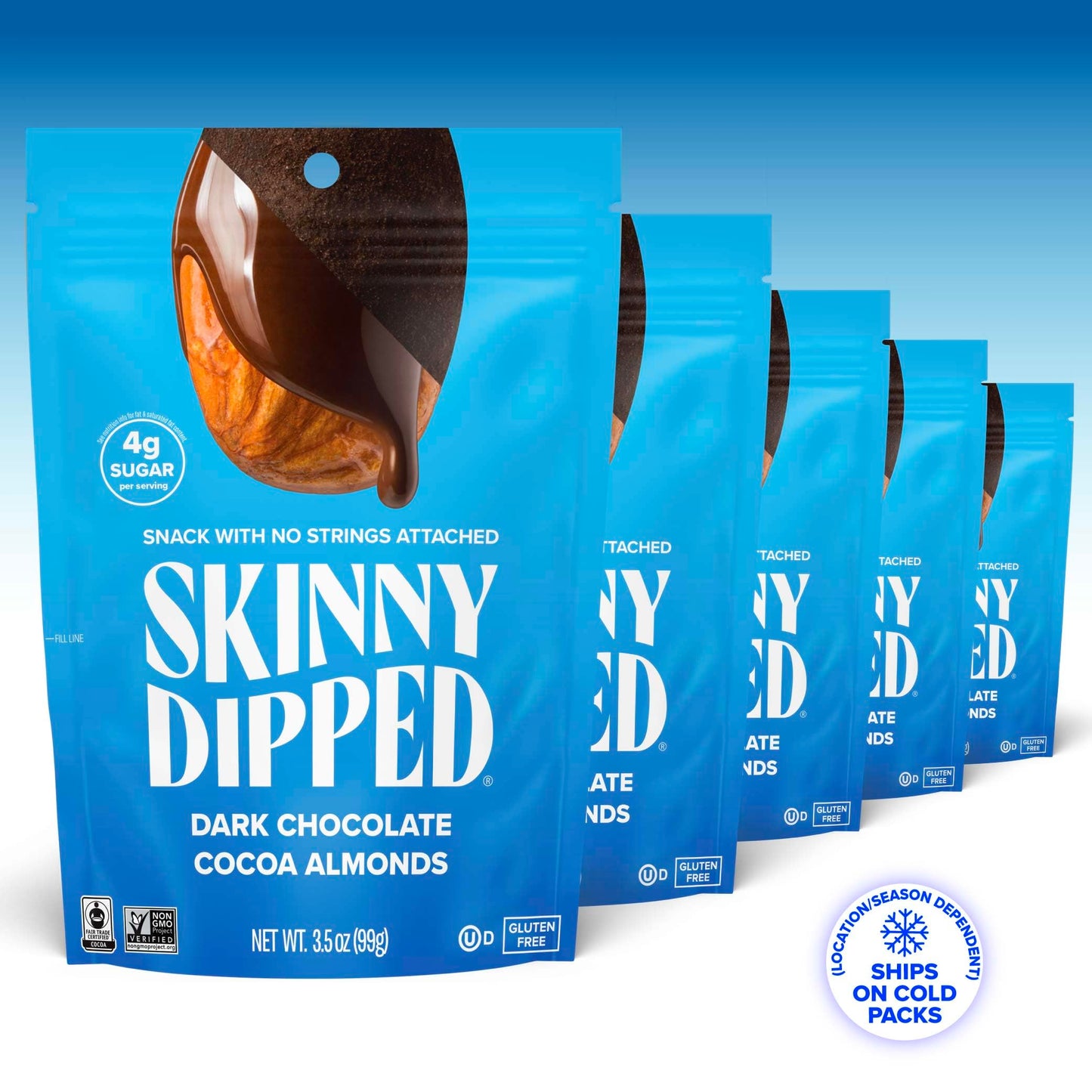 Skinnydipped Dark Chocolate Cocoa Almonds, Healthy Snack, Plant Protein, Gluten Free, 3.5 Oz Resealable Bags (Pack Of 5)