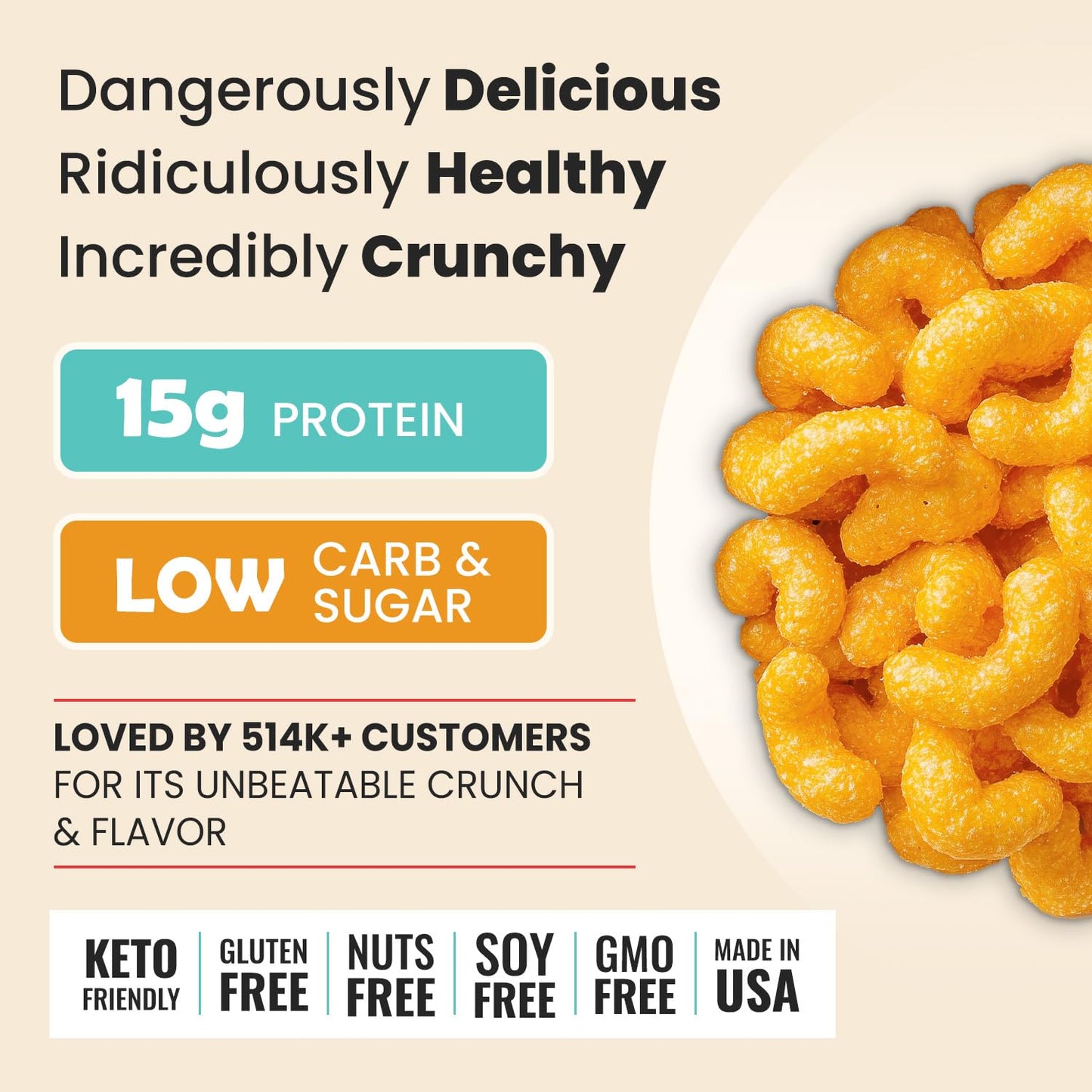 Schoolyard Snacks Cheddar Cheese Protein Puffs - Gluten Free, Low Carb, 15g Protein, 12 Pack, 0.91 Ounce Each