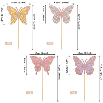 24 Pcs Butterfly Cupcake Toppers Assembled Rose Gold Glitter Double Layers 3D Butterfly Baby Shower Cupcake Food Picks Decoratio