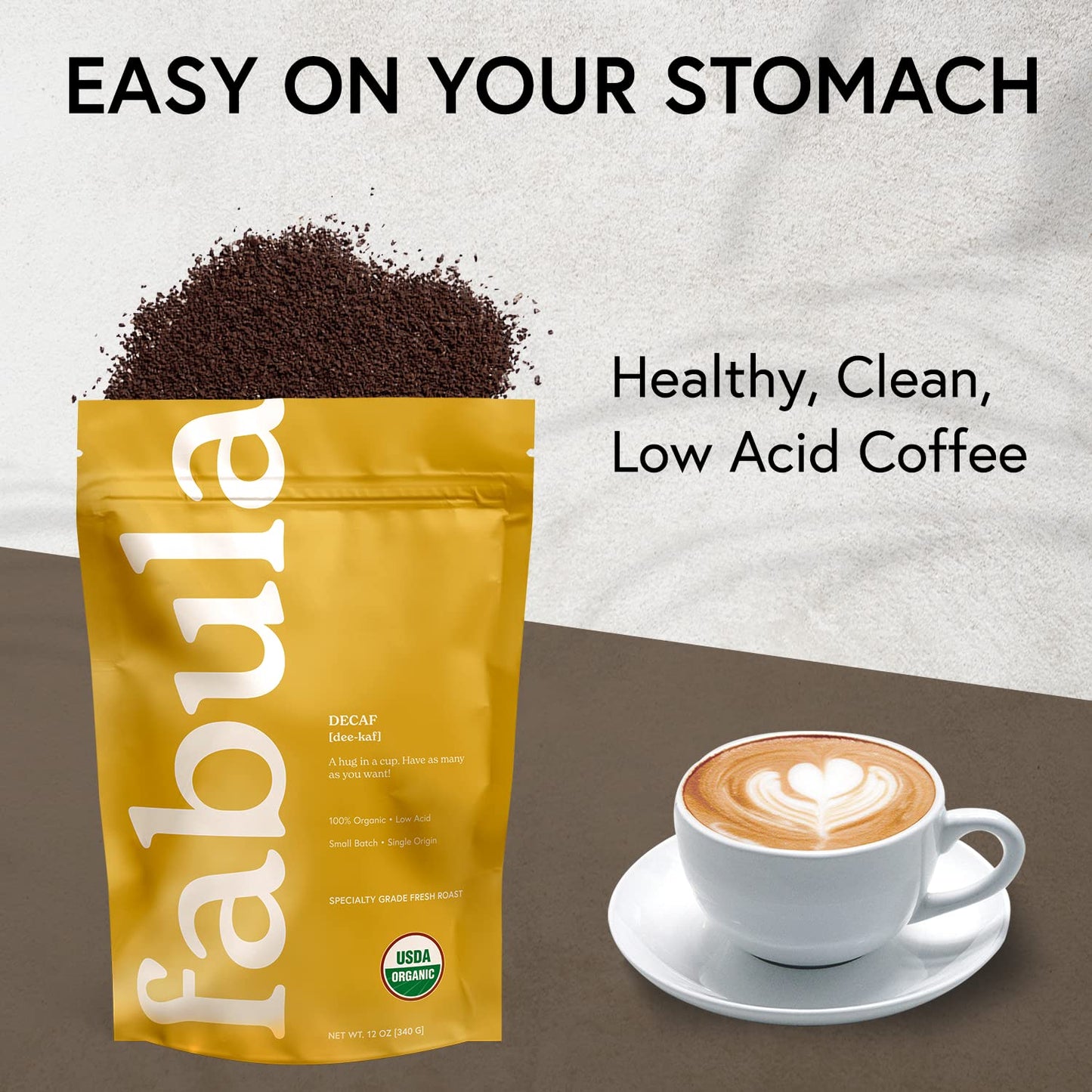 Fabula Coffee Decaf Dark Roast - Organic, Low Acid, Non-GMO - 12 Ounces - Freshly Ground