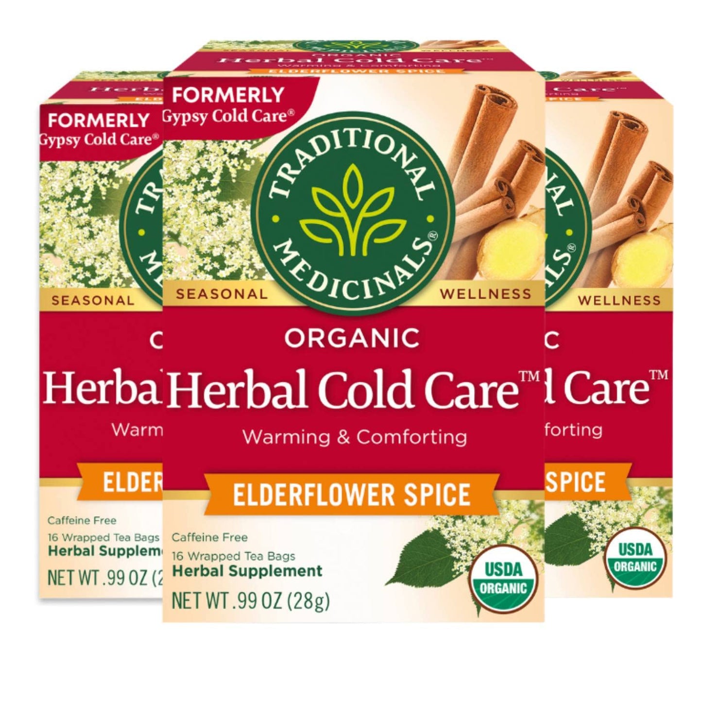 Traditional Medicinals Organic Herbal Cold Care Elderflower Spice Herbal Tea  Warm & Comforting Seasonal Wellness  48 Tea Bags Total (Pack Of 3)