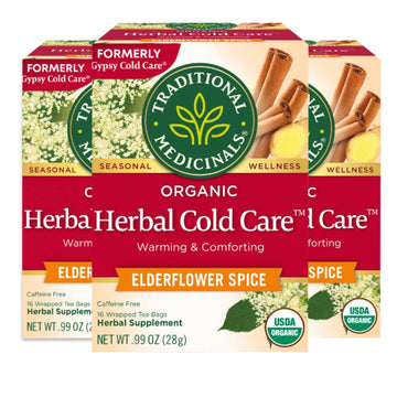 Traditional Medicinals Organic Herbal Cold Care Elderflower Spice Herbal Tea  Warm & Comforting Seasonal Wellness  48 Tea Bags Total (Pack Of 3)