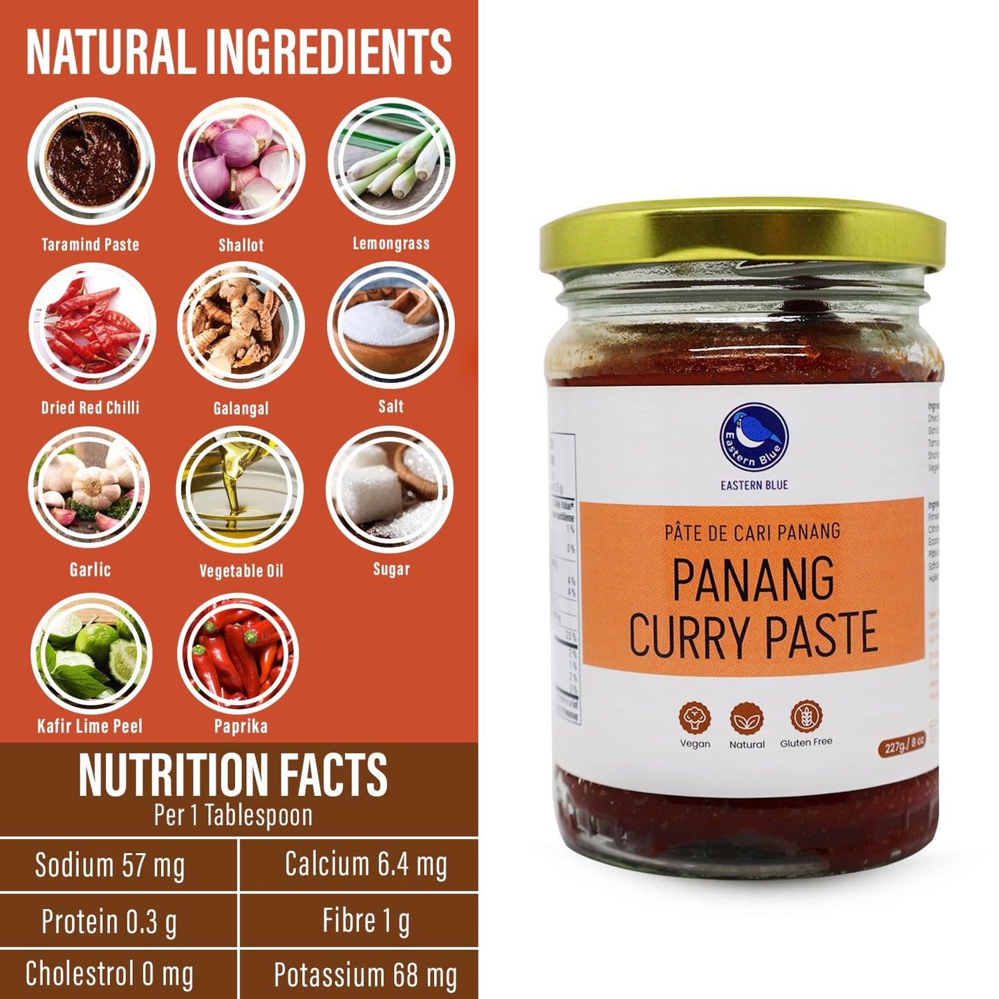 Eastern Blue Thai Curry Paste - Thai Panang Curry Paste 8 Oz | Authentic Thai Curry Sauce For Tasty Dishes And Curries | Vegan,