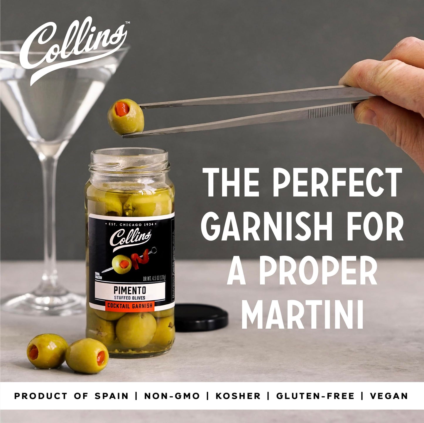Collins Gourmet Pimento Olives | Premium Garnish | 5oz | 4.5 Ounce