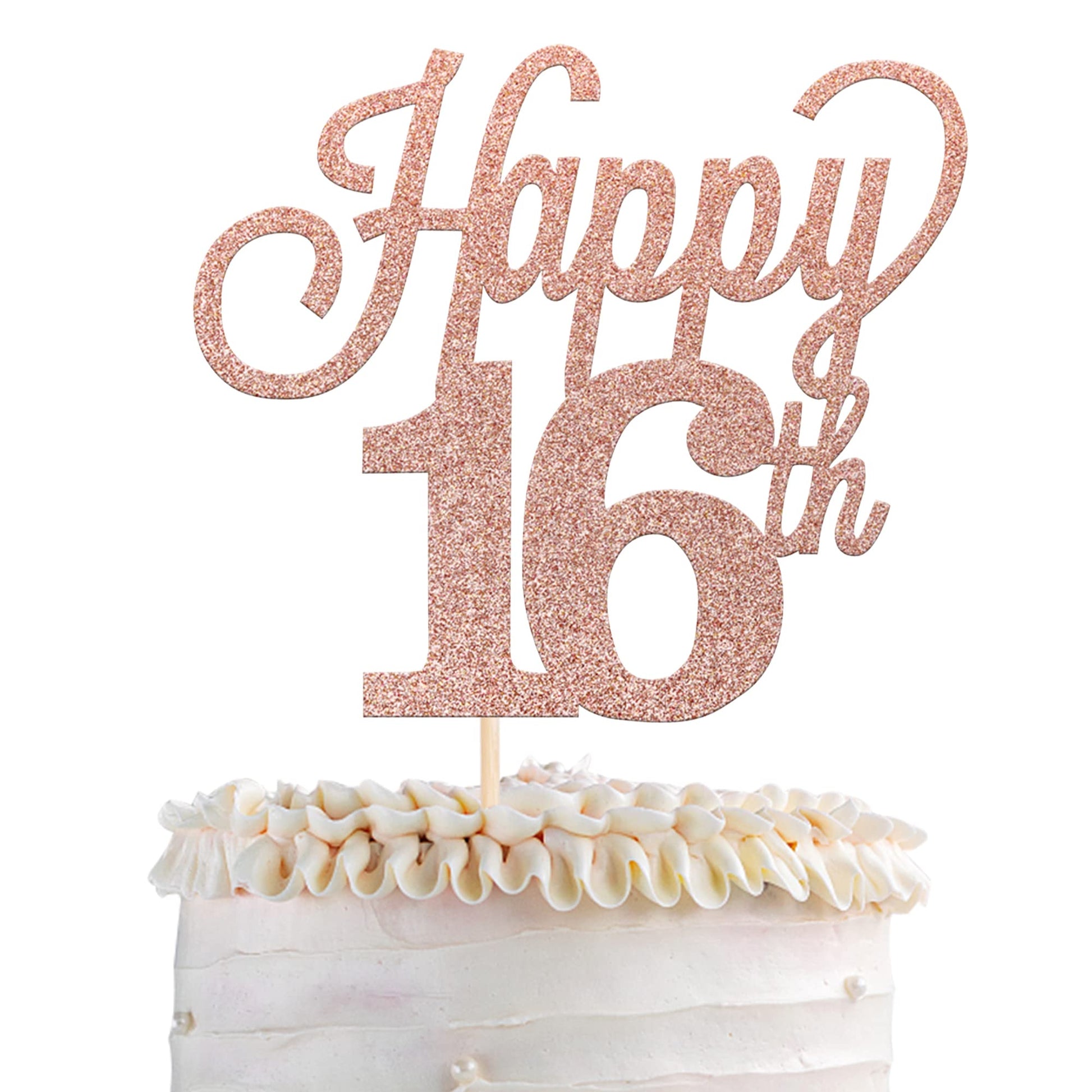 YCTHUNFISH 16th Birthday Cake Topper Black Glitter Number 16 Rose Gold Bamboo Decorations