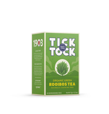 Tick Tock Organic Rooibos Green Tea, Naturally Caffeine Free, 40 Count, 2.5 Oz