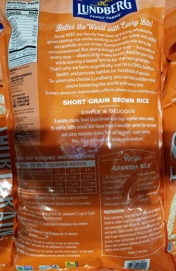 Lundberg Family Farms Organic Short Grain Brown Rice 12Lbs