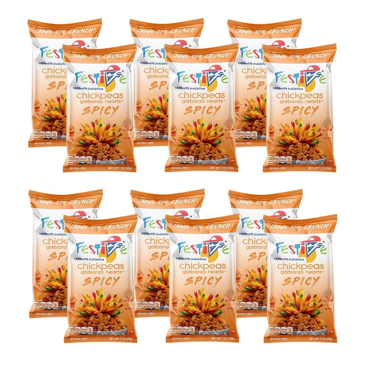 Festive Celebrate Snacktime Crunchy Chickpea Snacks - Spicy Mild - 12 Count, 1 Ounce Each - Non-GMO, Vegan, Nut Free