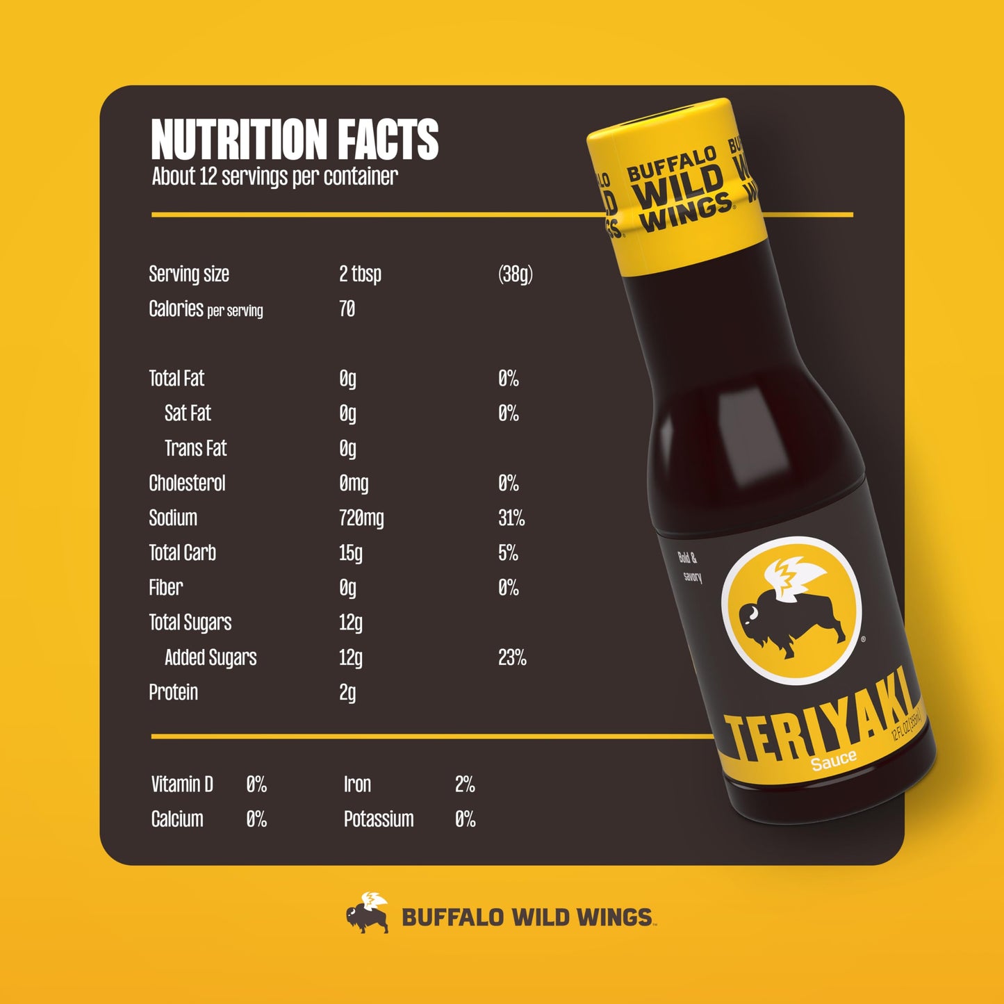 Buffalo Wild Wings Teriyaki Sauce, 12 fl. oz., Bold and Savory Teriyaki Flavor, Perfect Dipping Sauce, Salad Dressing, Wing Seas