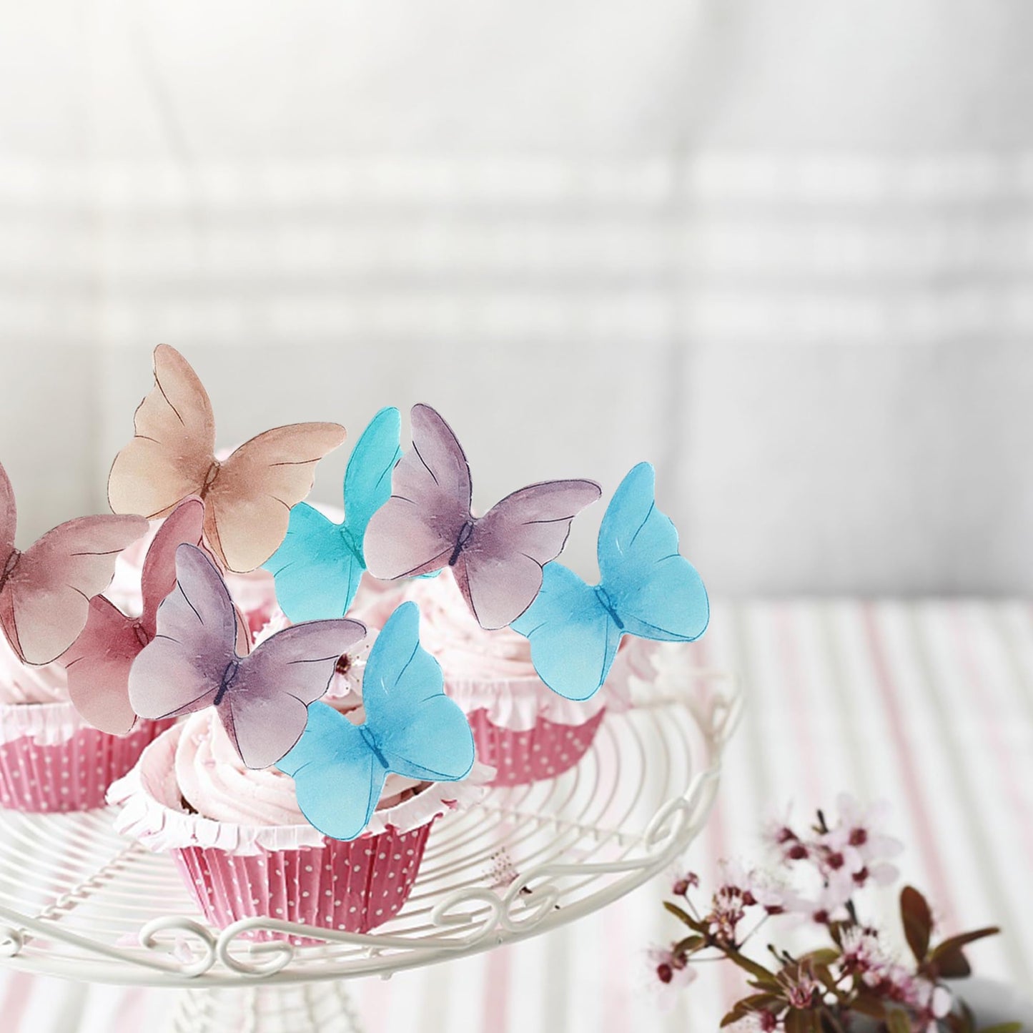 48Pcs Edible Butterfly Cupcake Toppers - Edible Wafer Paper Butterfly Cake Decorations For Baby Shower, Birthday, Wedding Partie