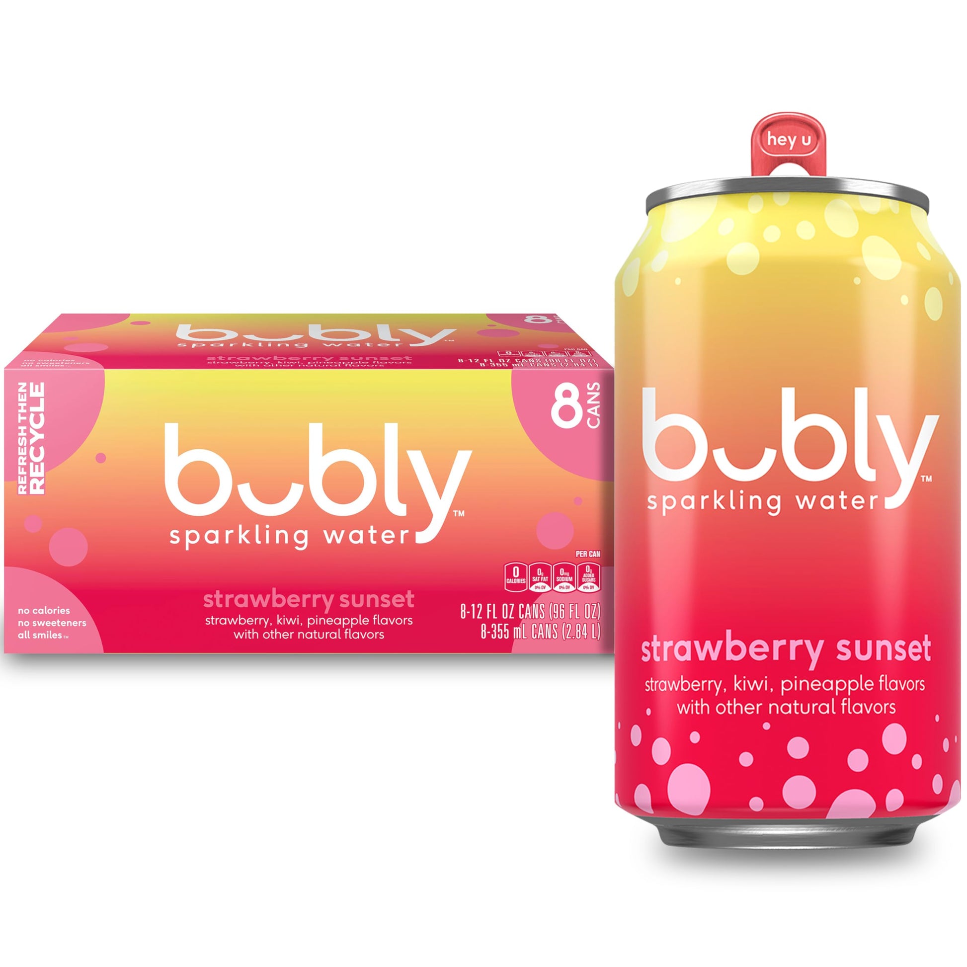 bubly Sparkling Water, Strawberry Sunset, Zero Sugar & Zero Calories, Seltzer Water, 12 Fl Oz Cans (Pack of 8)