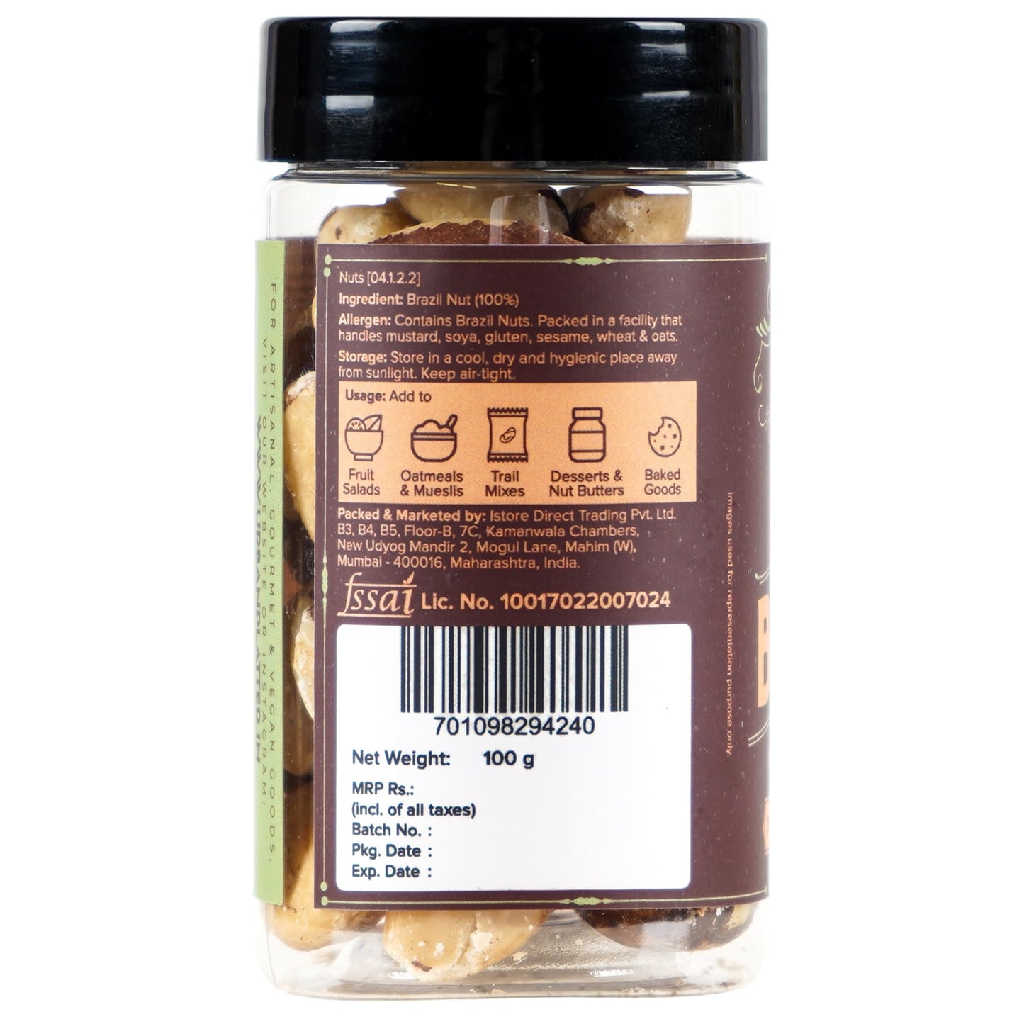 Urban Platter Exotic Raw Brazil Nuts | 3.53 Oz (100G) | Natural, Organic, Fresh, Shelled & Unsalted | Crunchy, Delicious & Healthy Party Snack | Ideal For Gift Giving, Dessert Or Baking