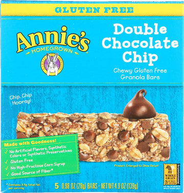 Annies Chewy Gluten Free Granola Bars Double Chocolate Chip 0.98 Oz Bars (Pack