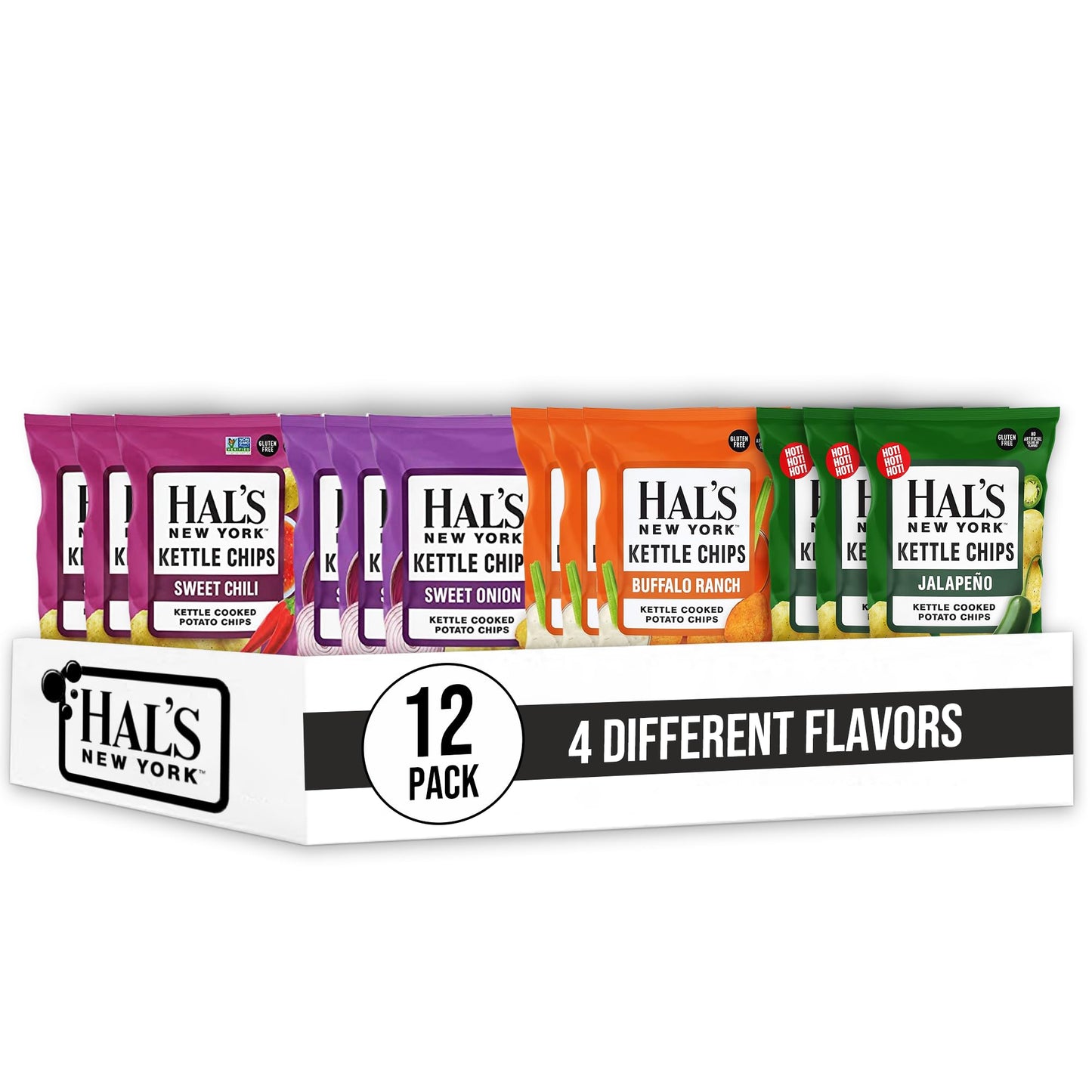 Hals New York Kettle Cooked Potato Chips, Sweet And Spicy Variety Pack, 4 Flavors, 2 Oz (Pack Of 12)