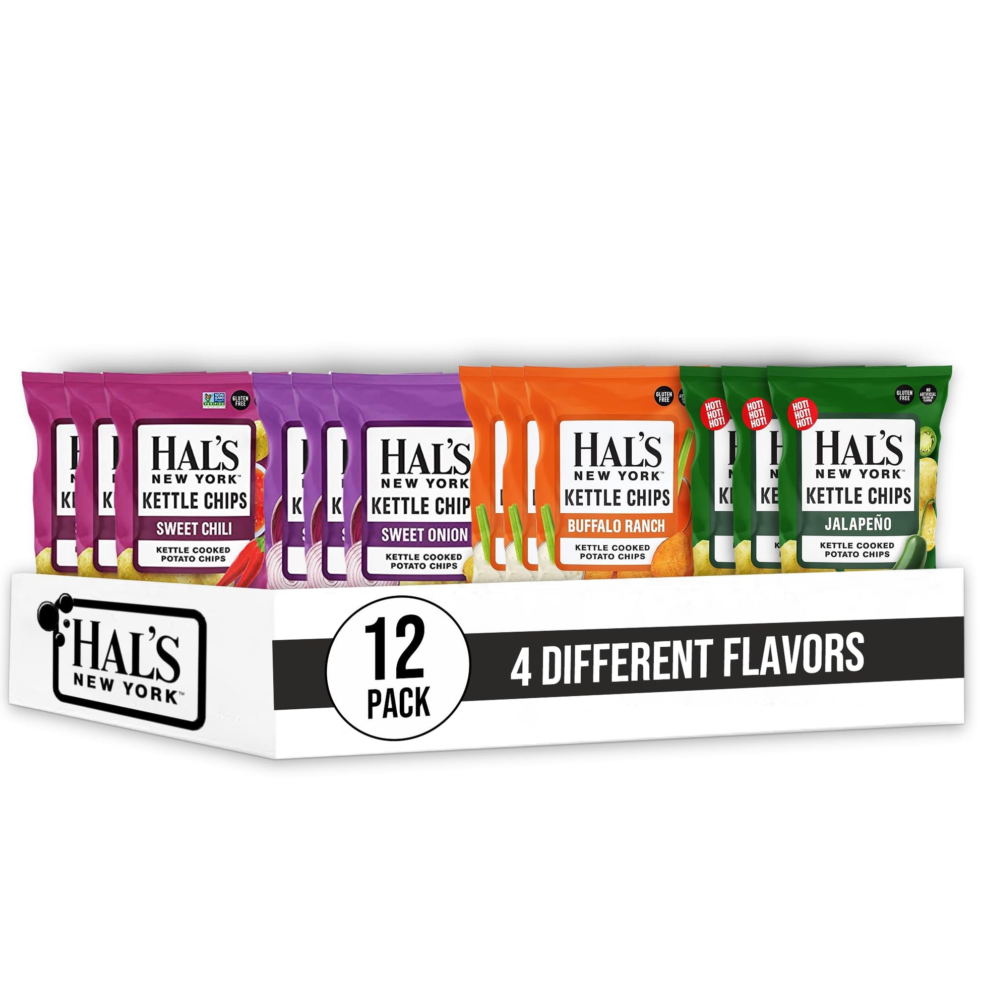 Hals New York Kettle Cooked Potato Chips, Sweet And Spicy Variety Pack, 4 Flavors, 2 Oz (Pack Of 12)