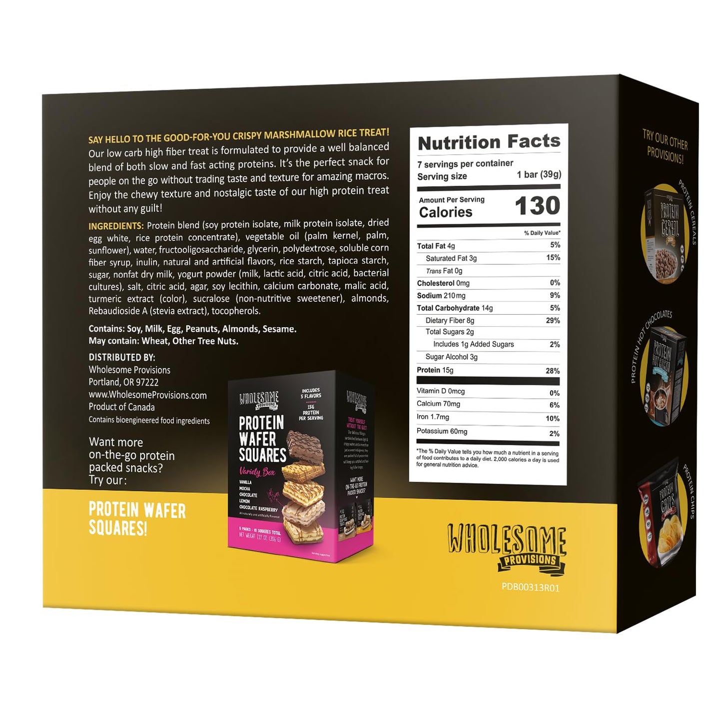 Wholesome Provisions Protein Crispy Rice  , 15g Protein, Low Carb, Gluten Free, 5 Pack