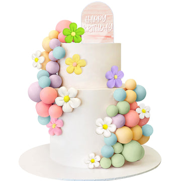 46 Pcs Boho Cake Topper Groovy Cake Topper Mini Balls Acrylic Cake Topper Retro Hippie Daisy Flower Cake Topper For Cake Decorat