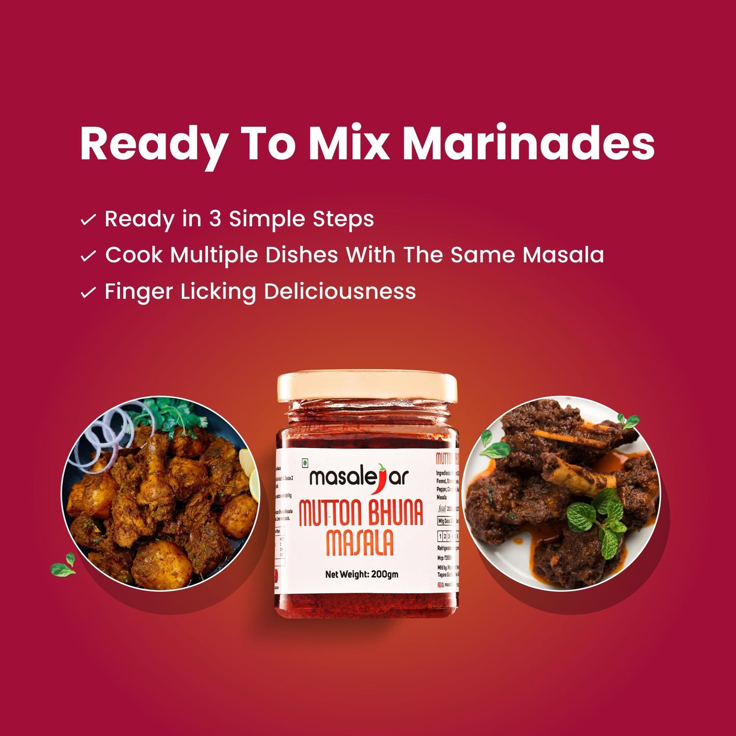 Masalejar Ready To Cook Mutton Bhuna Masala Spice Mix 200Gm Serves 5-6 | Chicken Bhuna Meat Masala | Just Mix & Cook | No Added