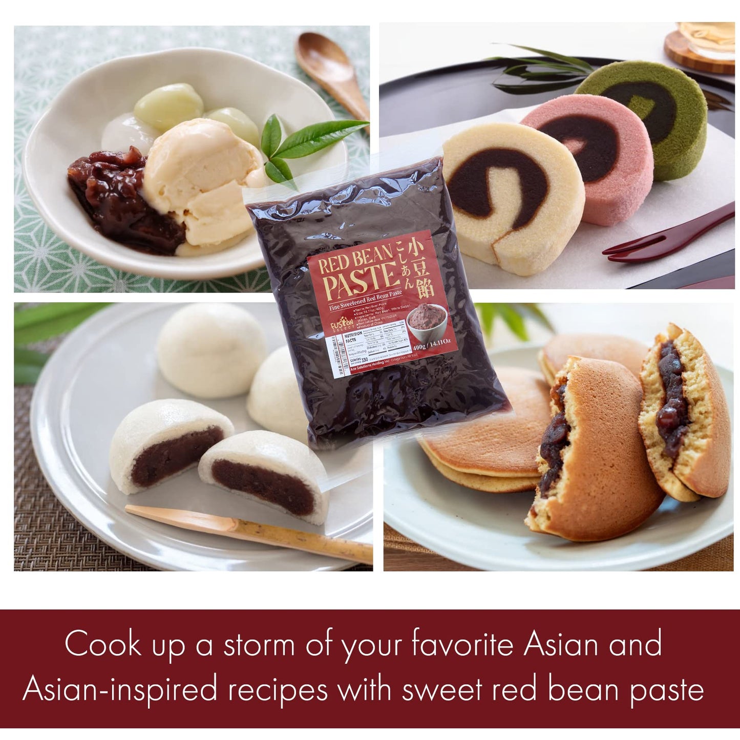 Fusion Select 3 Packs Red Bean Paste - Fine Sweetened Adzuki Bean Paste for Desserts, Buns, Pastry Filling, Mochi - For Chinese,