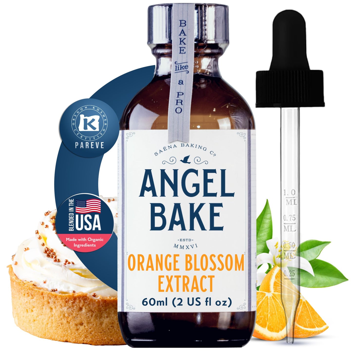 Pure Orange Blossom Extract For Baking And Mixology - 100 Servings Top-Grade Natural Flavoring For Cooking  Desserts  & Beverages - Kosher  Keto Friendly  Vegan & Gluten-Free (2Oz Extract With Latex-Free Dropper)