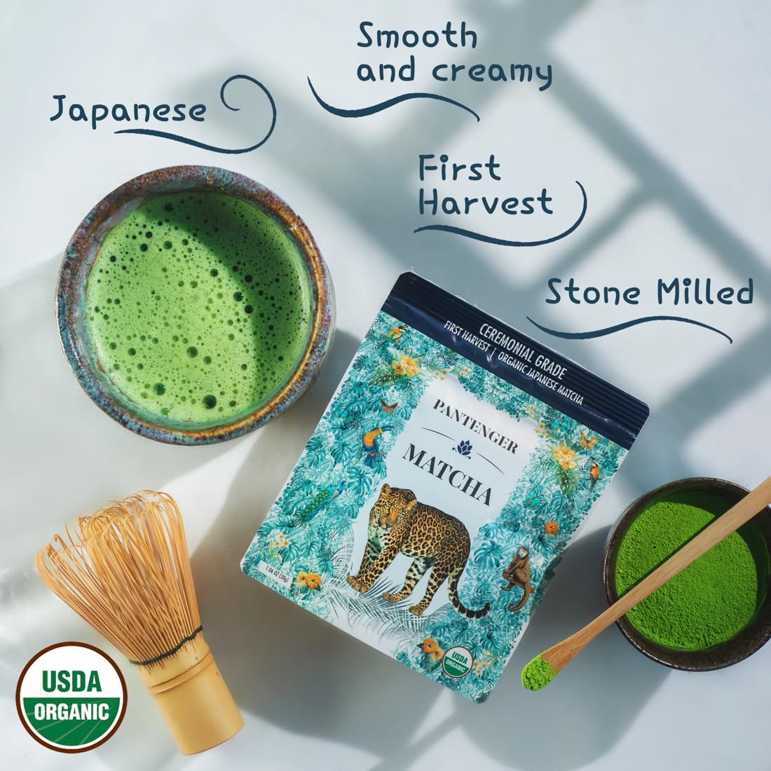 Pantenger Organic Ceremonial Grade Matcha - First Harvest, Hand Picked, Stone Milled, 1 Ounce