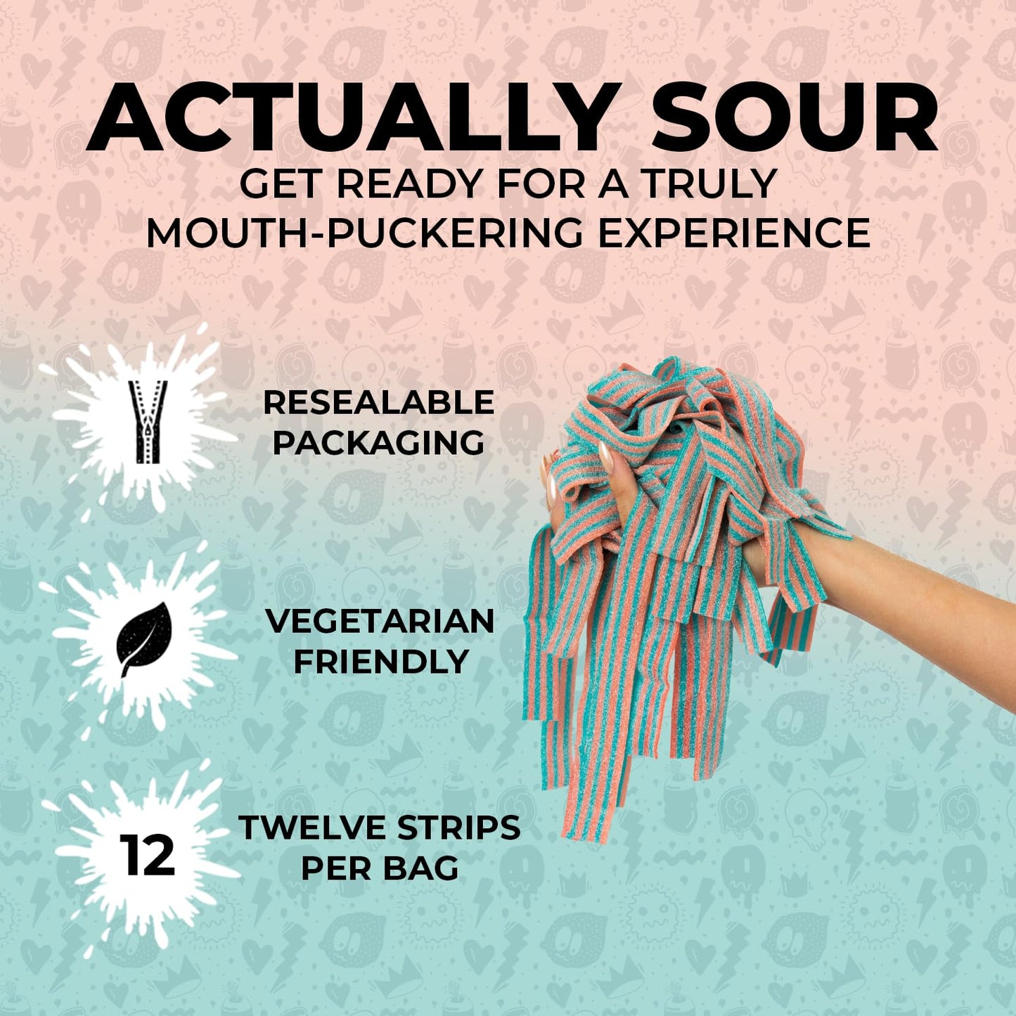 Sour Strips Flavored Sour Candy Strips, Deliciously Sour Chewy Candy Belts, Vegetarian Candies, 3 Pack (Cotton Candy (3-Pack))