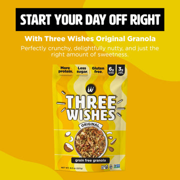Three Wishes Granola, Original (8-Pack) - Gluten Free Granola, 6G Protein & 3G Sugar Healthy Breakfast & On-The-Go Snack - Vegan, Kosher & Grain-Free