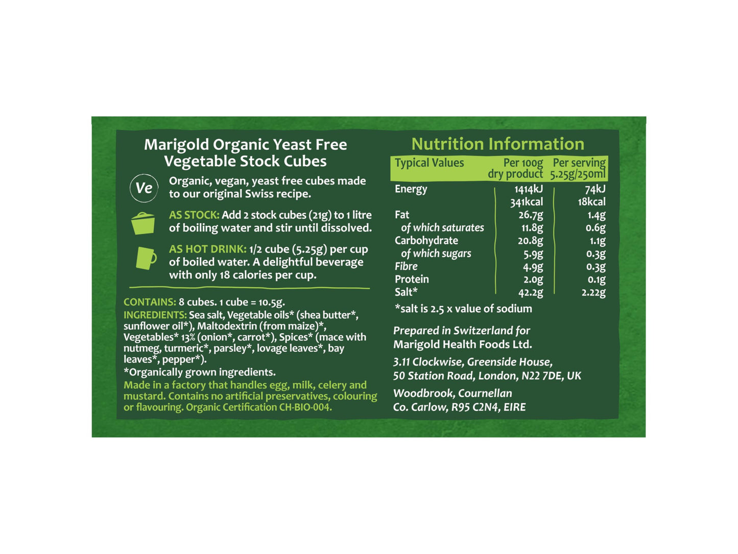 Marigold Organic Yeast Free Stock Cube, 84g, Green, 1 Count, MRG-5970