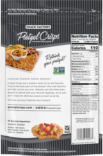 Snack Factory Pretzel Crisps Sea Salt & Cracked Pepper, 7.2 Ounce (Pack of 12)