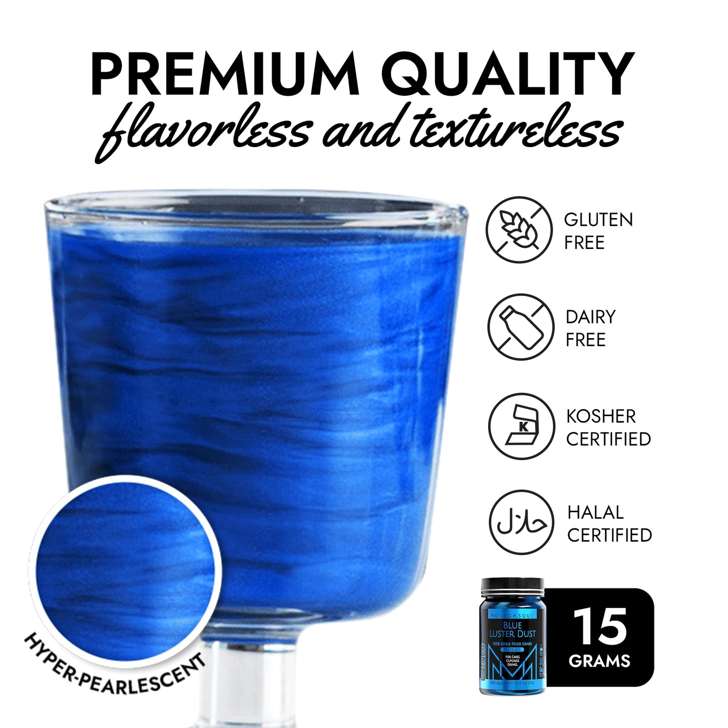 Mon  Gasque Blue Luster Dust Edible Glitter For Cocktails 15G - Premium Blue Edible Glitter - Halloween Cake Decorations - Edibl