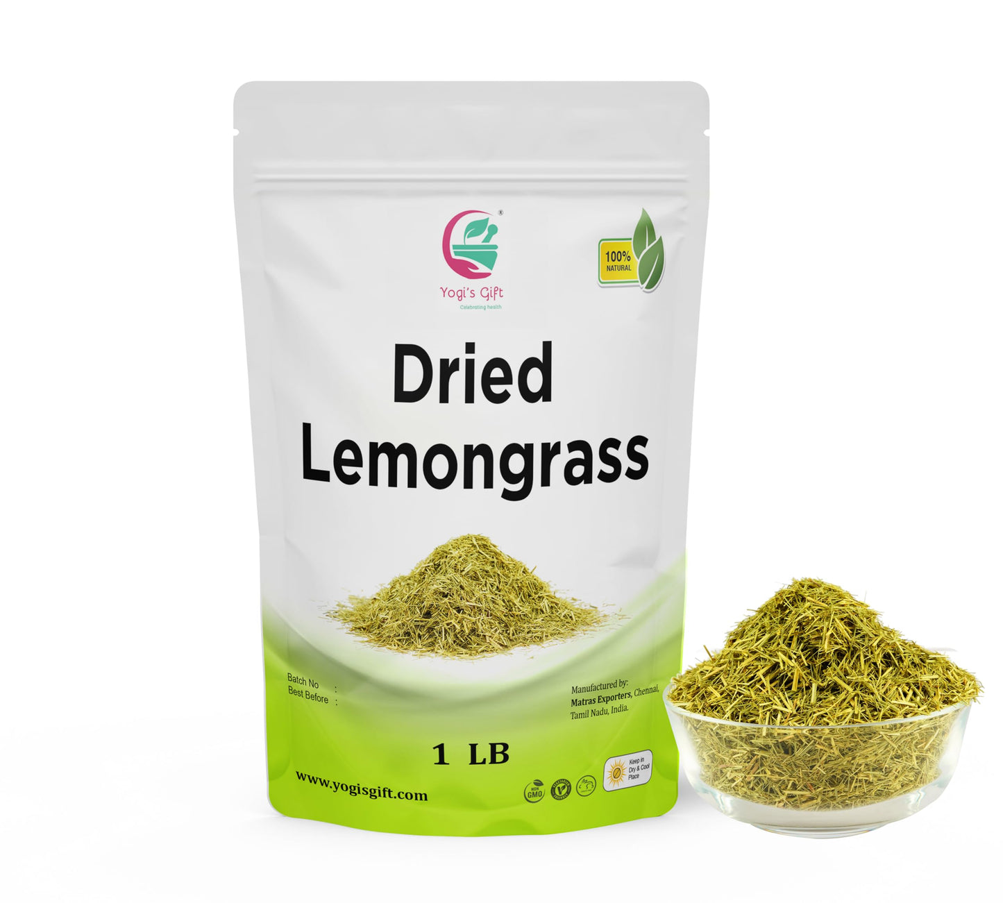 Dried Lemongrass 1 LB | Cut and Sifted Loose Leaf | Aroma Rich Lemon Grass | by Yogis Gift 