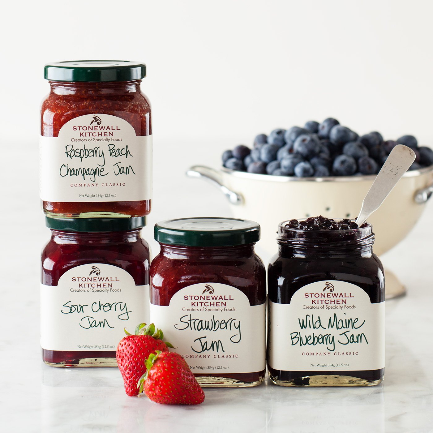 Stonewall Kitchen Jam Collection, 4 Piece Set, 12.5 Ounce Each, Assorted Colors