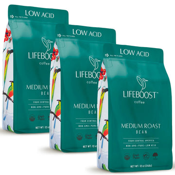 Lifeboost Coffee 3 Pack Medium Roast Whole Bean Coffee - Low Acid Single Origin Usda Organic Coffee - Non-Gmo Whole Beans Coffee