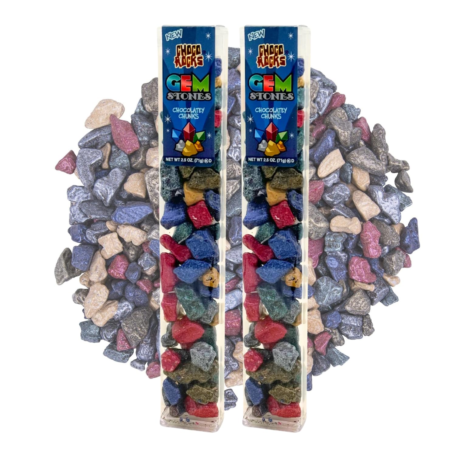 Chocorocks - Candy Coated Chocolate Stones - Gift Packs Of 2, 2.5 Tubes By Lyzas Sweets &   (Gemstones)