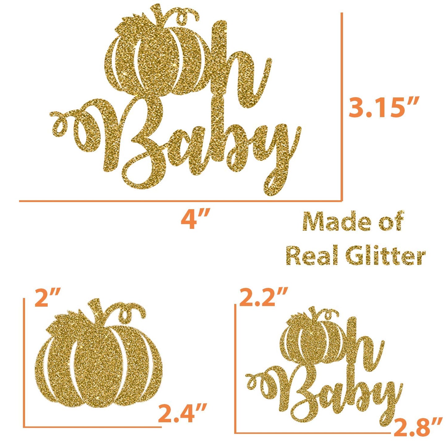 Bestus Pumpkin Cupcake Toppers Set, 25pcs Glitter Cardboard, Gold, for Birthday, Baby Shower, Thanksgiving, Halloween Decorations