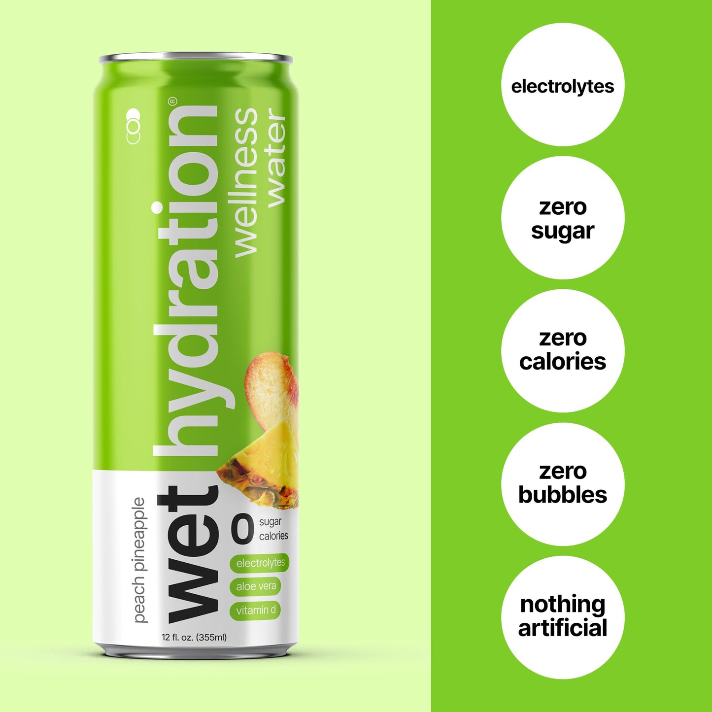 WET HYDRATION Functional Wellness Water - Peach Pineapple, Zero Calorie, 12 Ounce Cans, Pack of 12, No Sugar, No Artificial Ingredients