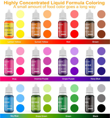 Valuetalks Food Coloring 12 Color X10 Ml Food Grade Vibrant Liquid Food Color Dye Flavorless Vegan-Free Icing Colors For Baking,