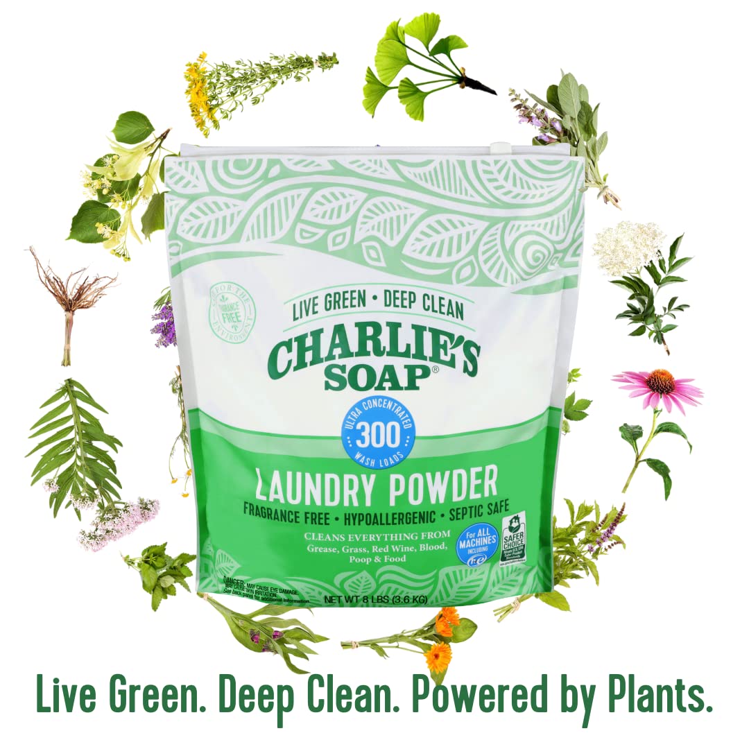 Charlies Soap Hypoallergenic Laundry Powder 8Lb Bag, Pack Of 2, 600 Loads Total, Deep Cleaning Washing Powder Detergent - Eco-Fr