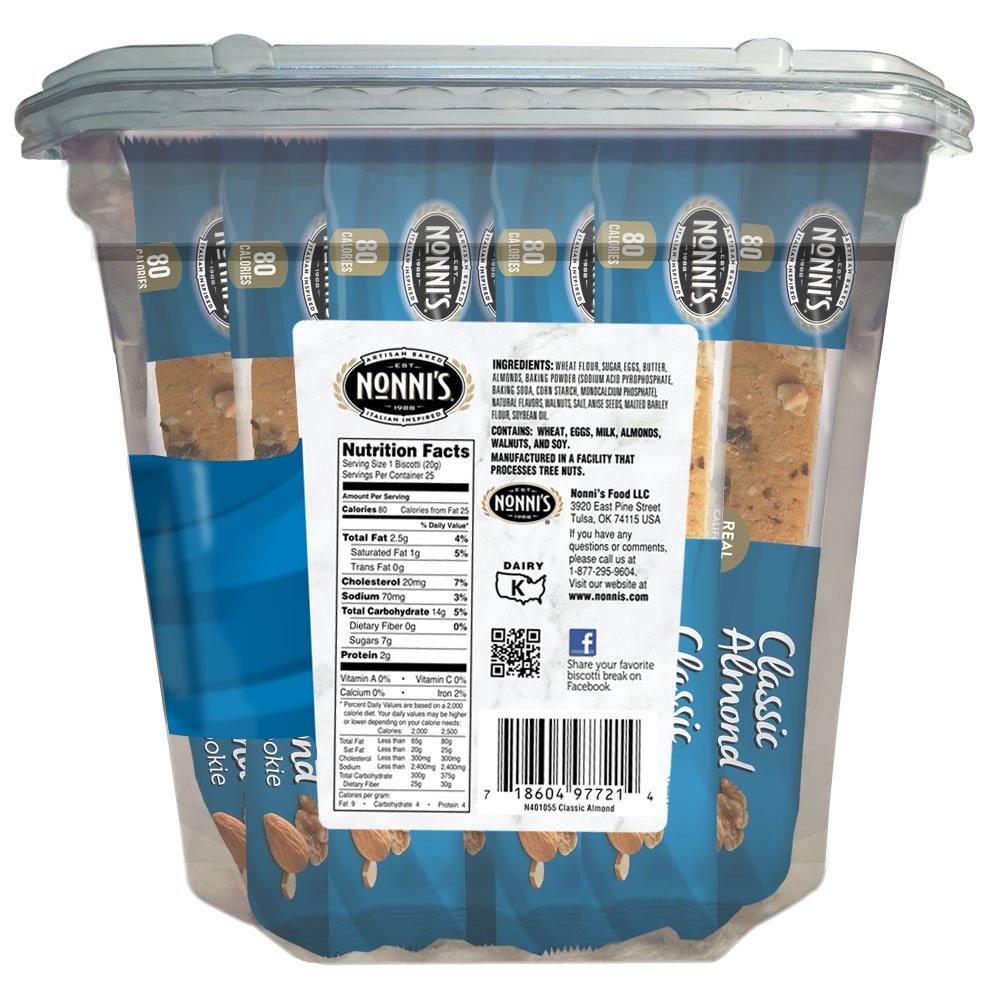 Nonnis Biscotti Value Pack, Originali Classic Almond, 25 Count, 1.1 lb, Medium Size
