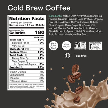 Owyn 100% Vegan Plant-Based Protein Shakes | Cold Brew Coffee, 12 Fl Oz | Dairy-Free, Gluten-Free, Soy-Free, Tree Nut-Free, Egg-Free, Allergy-Free, Vegetarian