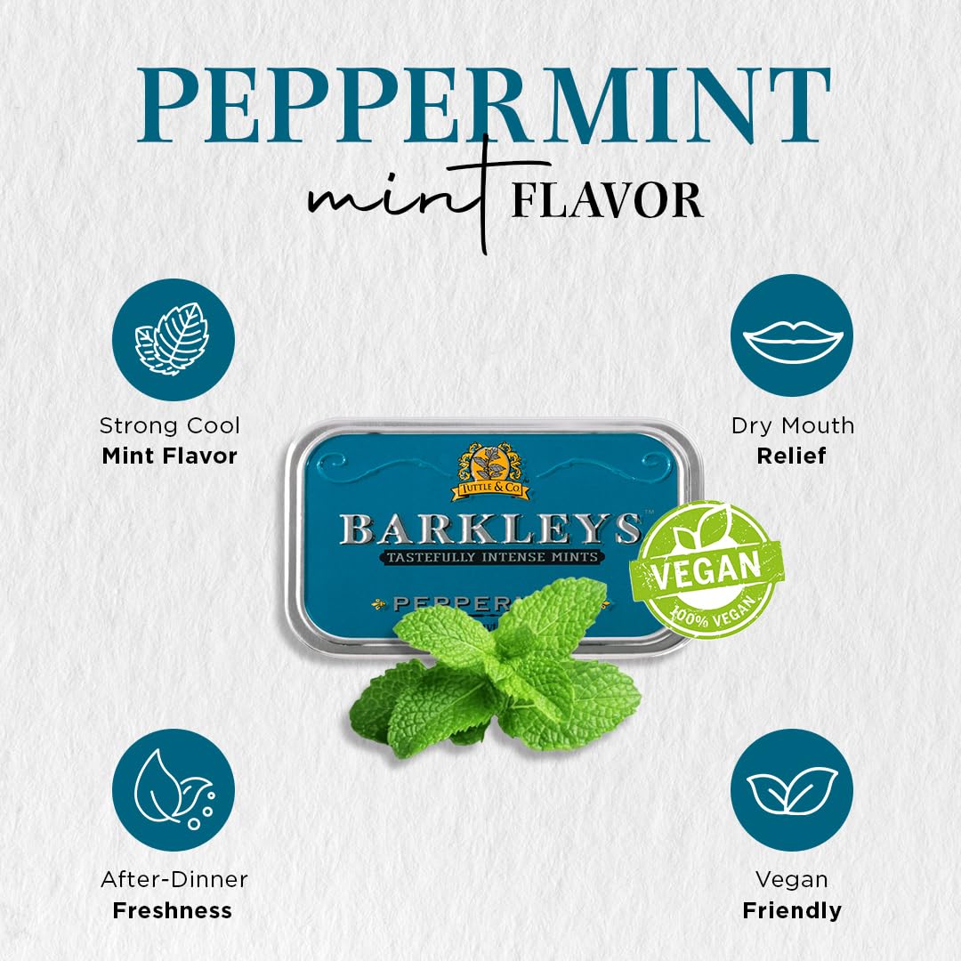 Barkleys Peppermint Breath Mints - Vegan After Dinner Mints, 6 Pack, 50 Count Each, Classic Travel Tins - Model 740850