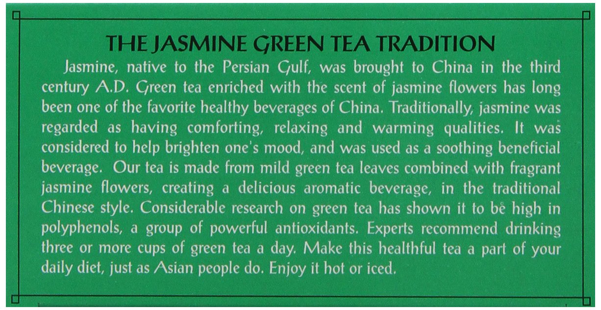 TRIPLE LEAF TEA TEA,JASMINE GREEN, 20 BAG