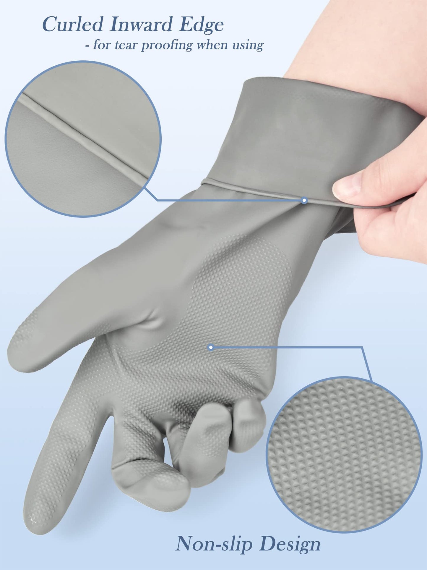 Cleanbear Cleaning Gloves Latex Free Rubber Gloves Reusable Lightweight And Durable Set Of 3 With 2 Pairs Of Gray Gloves And 1 P