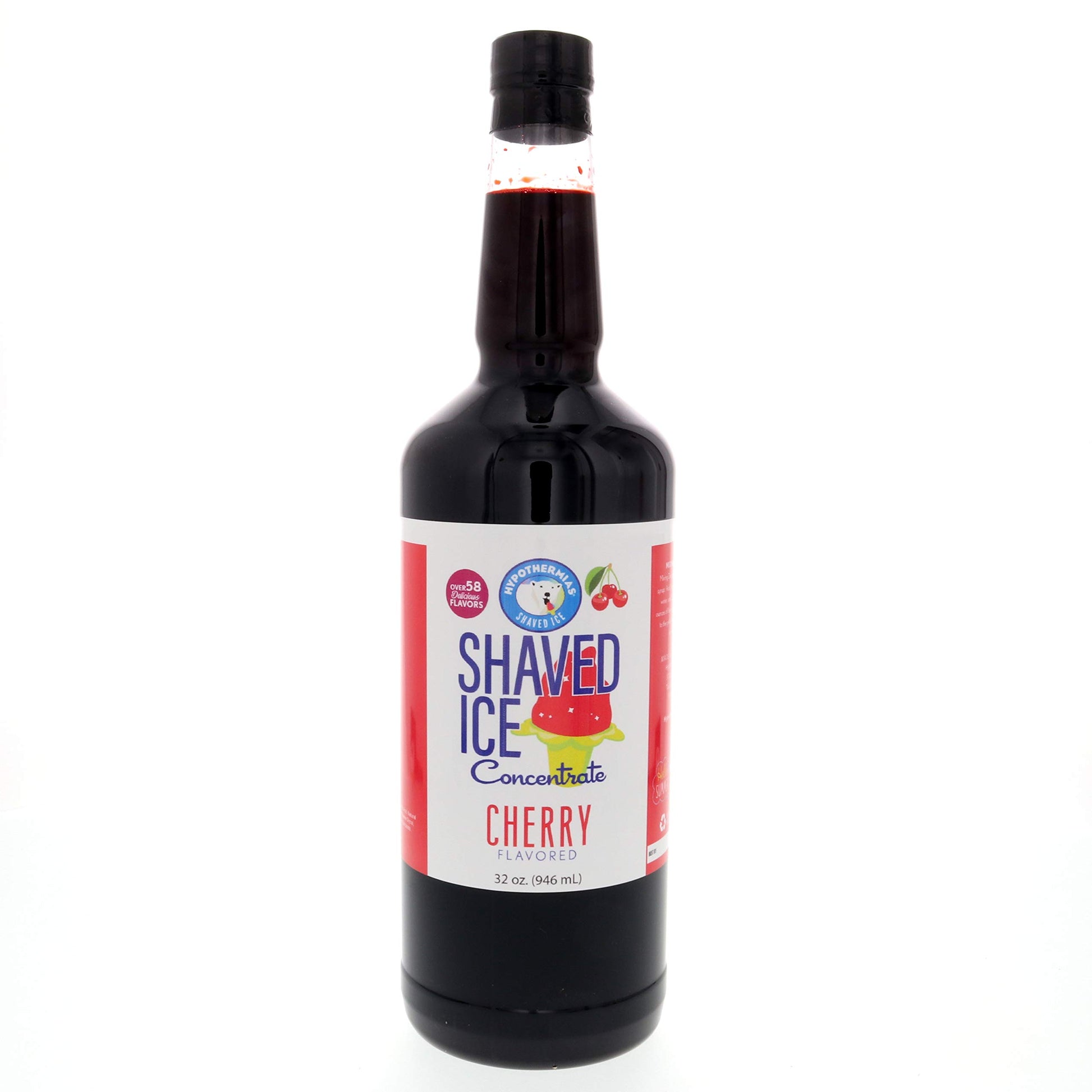 Hypothermias Shaved Ice Syrup Concentrate - Cherry - 32 Fl Oz Quart - Makes 8 Gallons - Unsweetened - Add Sweetener and Water