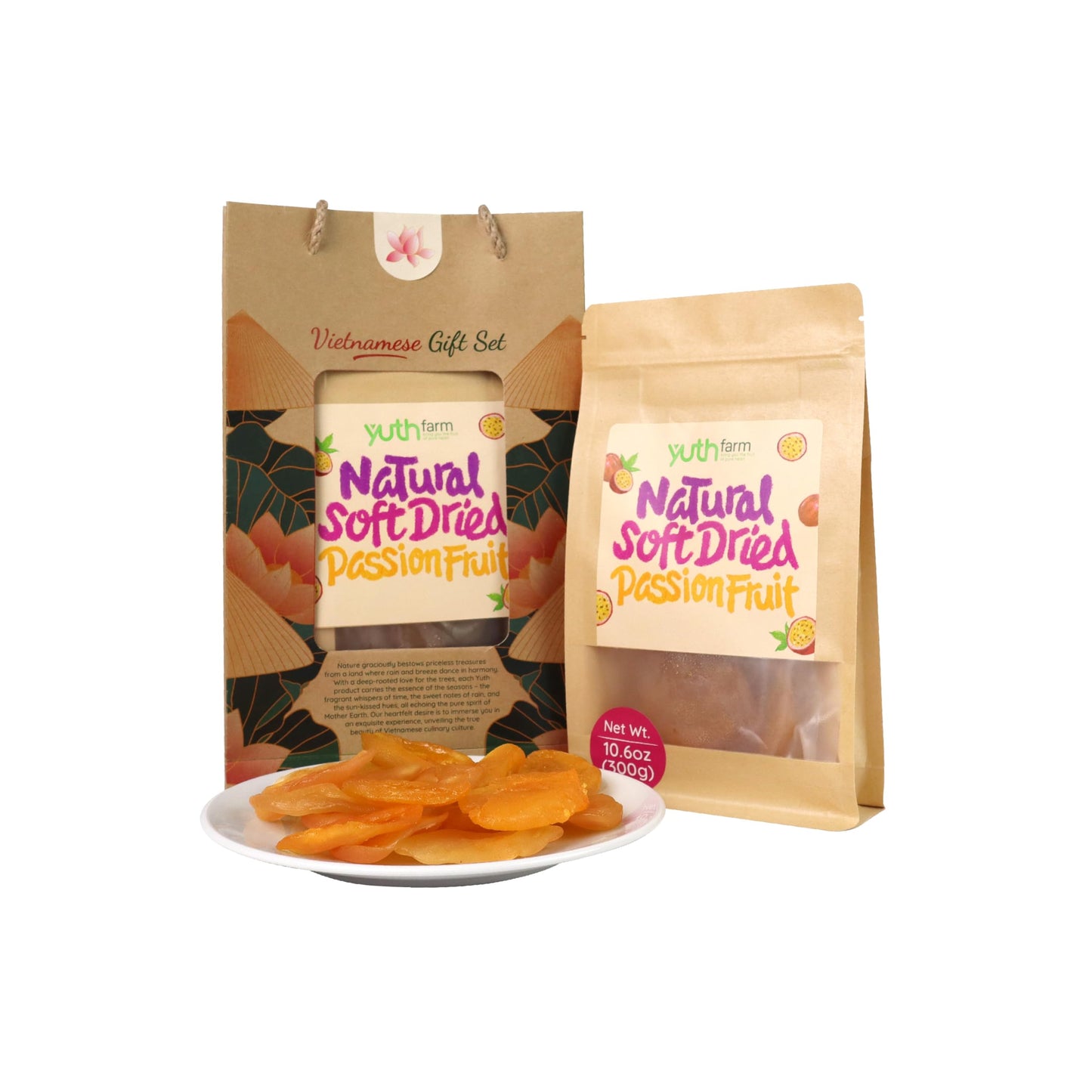 Yuth Farm Plant-Based Soft & Chewy Dried Fruit - Deliciously Healthy Snack 300g(10.6 Oz)(Passion Fruit)