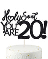 veegood 20th Birthday Cake Topper, Black Glitter Cardstock, Model T53, 20 Funny Decorations