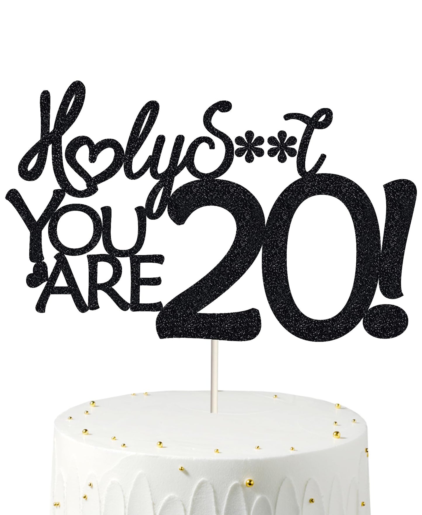 veegood 20th Birthday Cake Topper, Black Glitter Cardstock, Model T53, 20 Funny Decorations